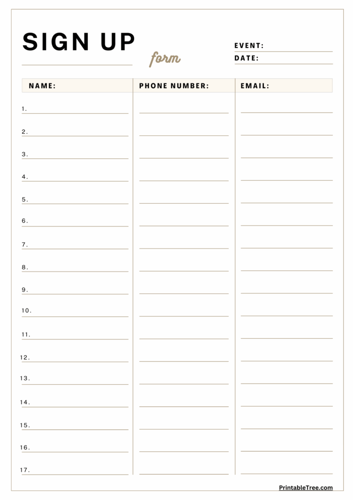 Free Printable Sign up And Sign in Sheet PDF Templates