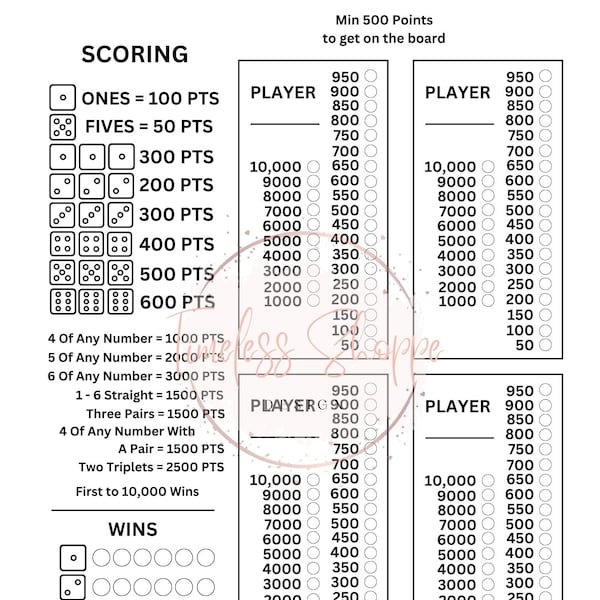 10 000 Dice Game Score Sheet Printable