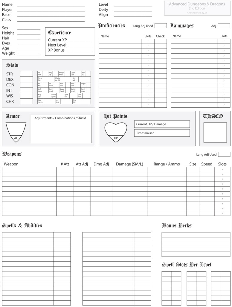 1e Character Sheet Form Fillable Printable Forms Free Online