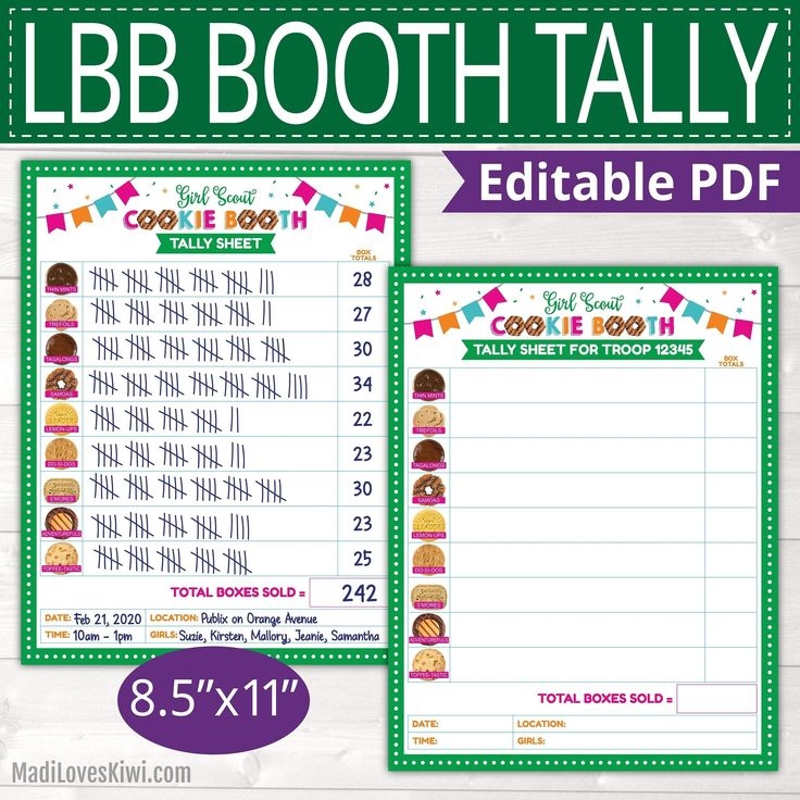 2022 LBB Girl Scout Cookie Booth Tally Sheet Printable Sales Inventory