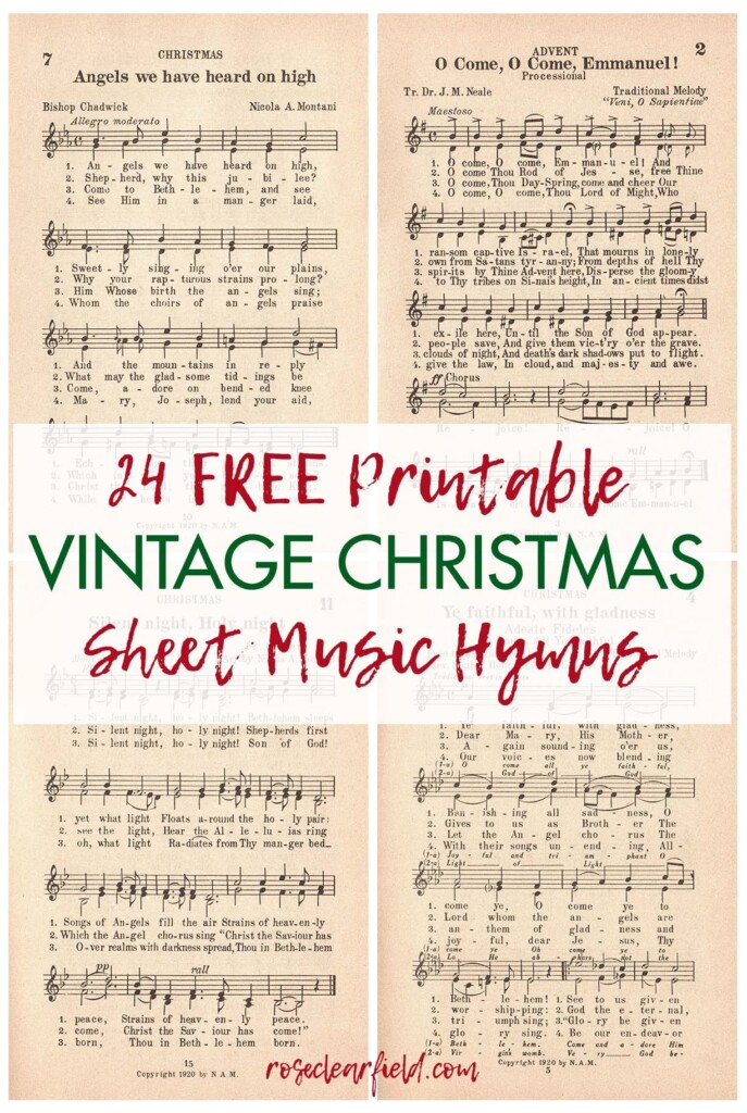 24 Printable Vintage Christmas Sheet Music Hymns Rose Clearfield