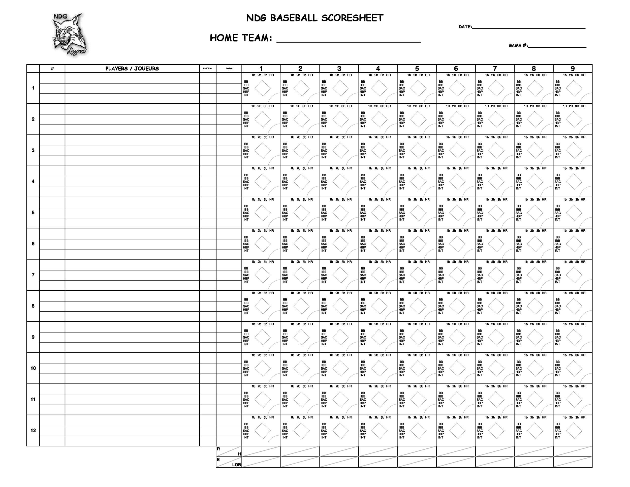 30 Printable Baseball Scoresheet Scorecard Templates TemplateLab