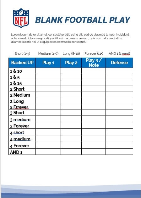 5 Blank Football Play Sheet Template Room Surf
