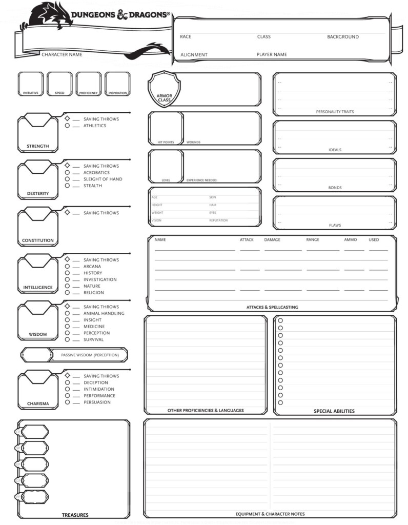 5E Printable Character Sheet Printable Sight Words List