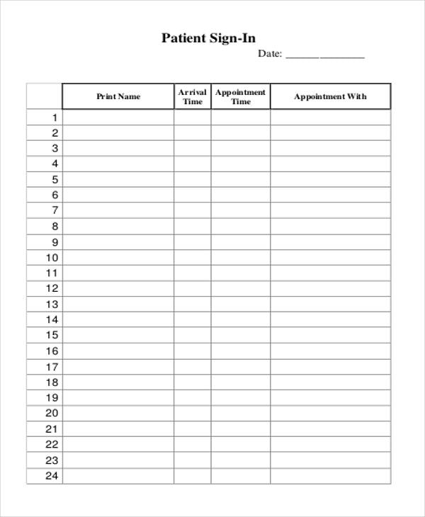 8 Patient Sign In Sheet Templates