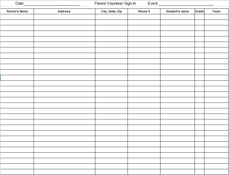 9 Free Sample Parent Sign In Sheet Templates Printable Samples
