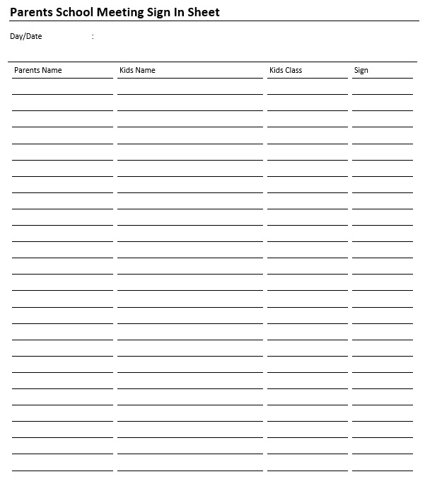 9 Free Sample Parent Sign In Sheet Templates Printable Samples