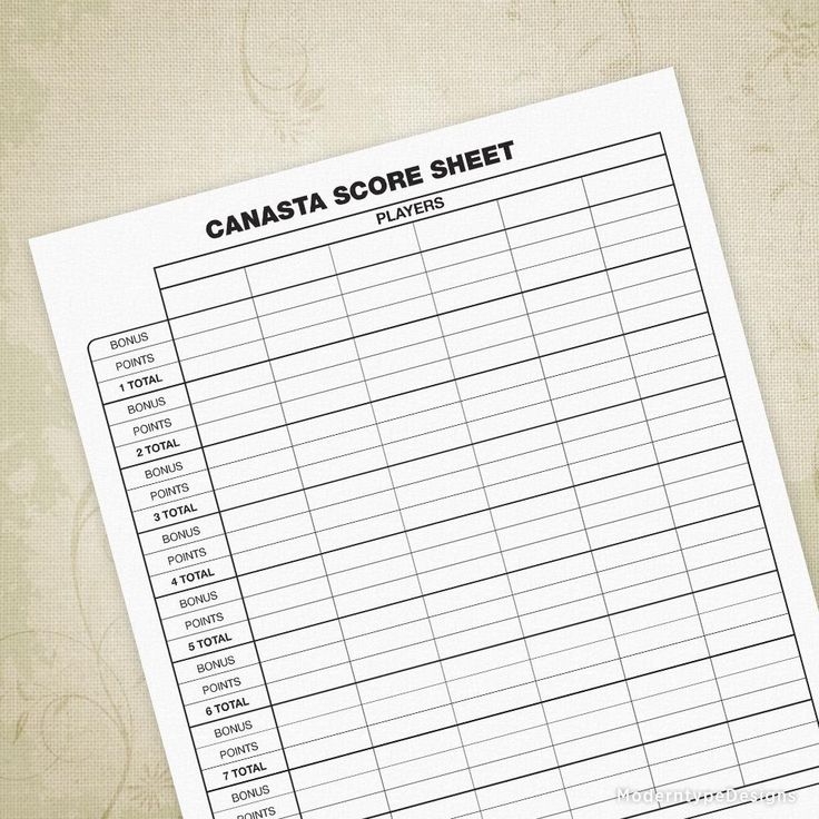 A Printable Canasta Score Sheet Is On Top Of A Piece Of Paper
