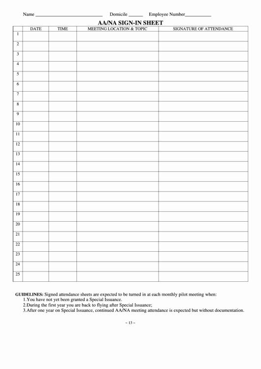 Aa Sign In Sheet Printable Best Of Aa Na Sign In Sheet Template