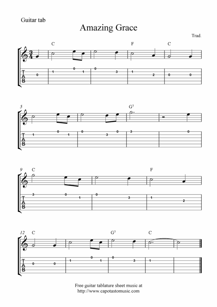 Amazing Grace Free Printable Sheet Music For Guitar Matthew B Delgado