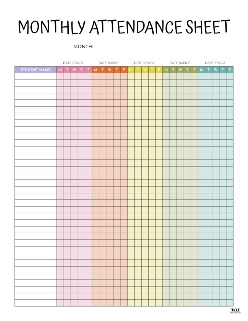 Attendance Sheets 50 FREE Printables Printabulls 52 OFF