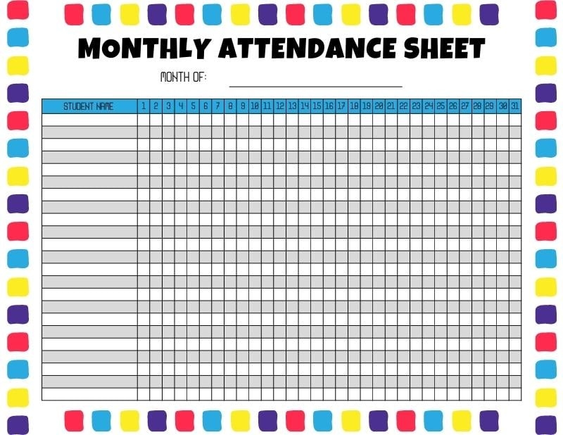 Attendance Sheets 50 FREE Printables Printabulls 52 OFF