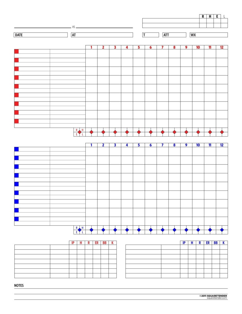 Baseball Printable Score Sheet
