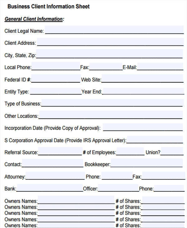 Basic Information Sheet Template