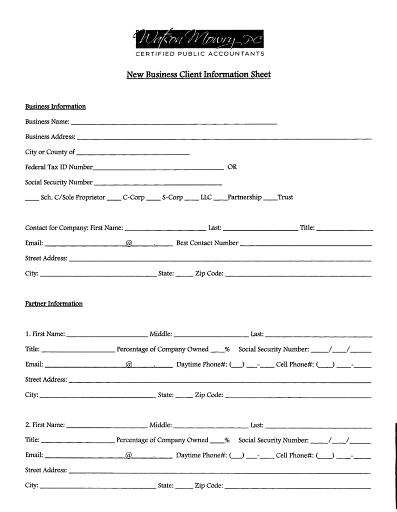 Basic Information Sheet Template