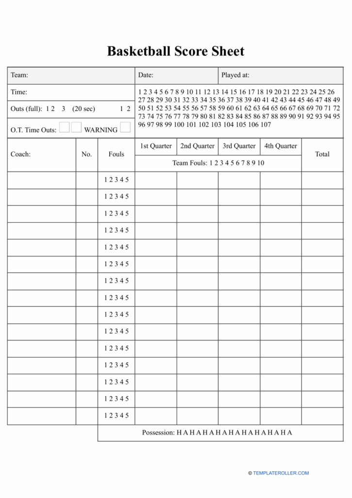Basketball Score Sheet Printable Free Prntbl concejomunicipaldechinu 