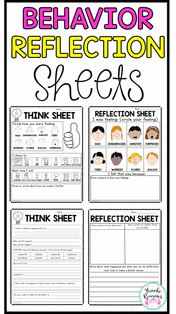 Behavior Reflection Think Sheets Classroom Management Restorative 