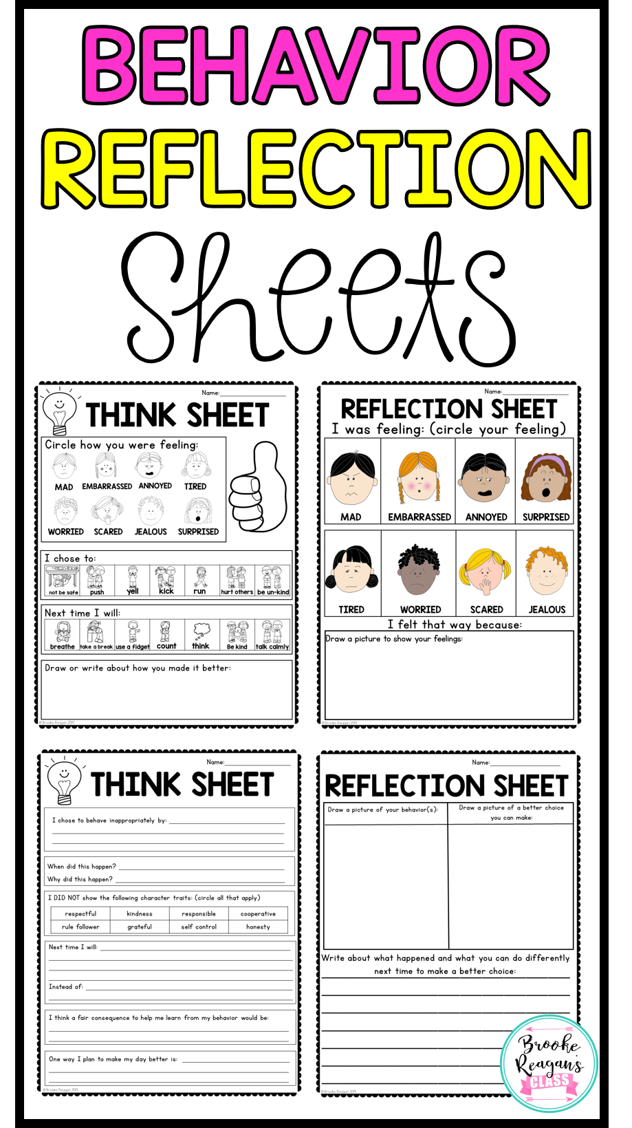 Behavior Reflection Think Sheets Classroom Management Restorative