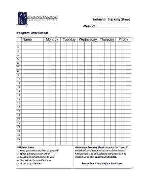 Behavior Tracking Sheet Printable