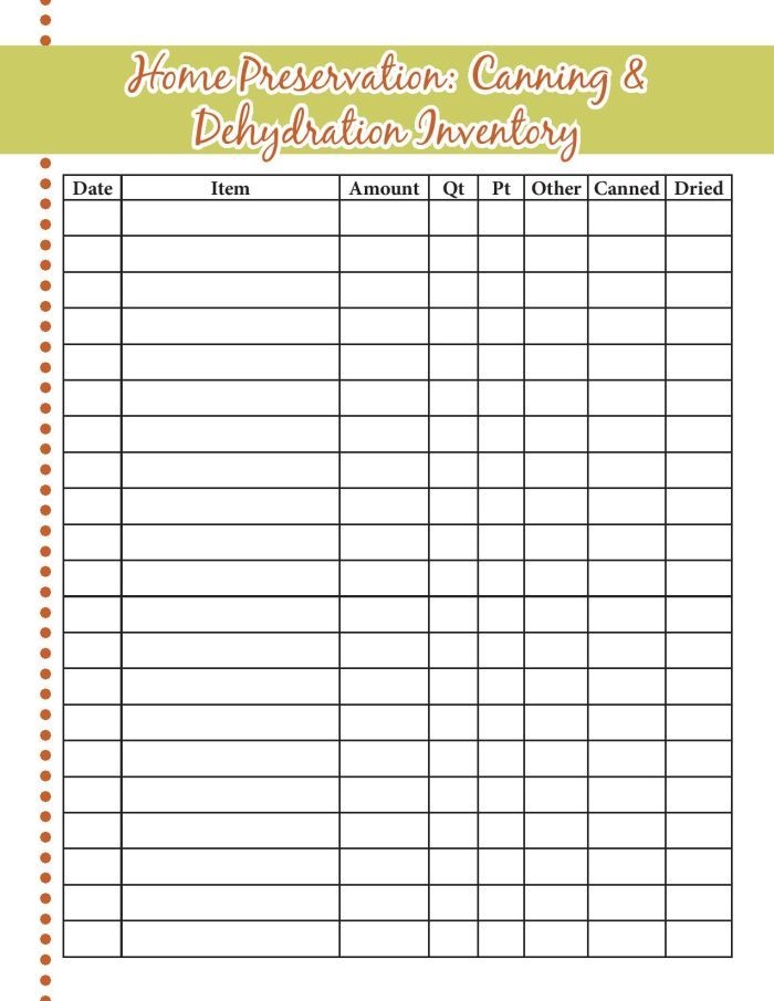 Blank Food Inventory Sheet Printable