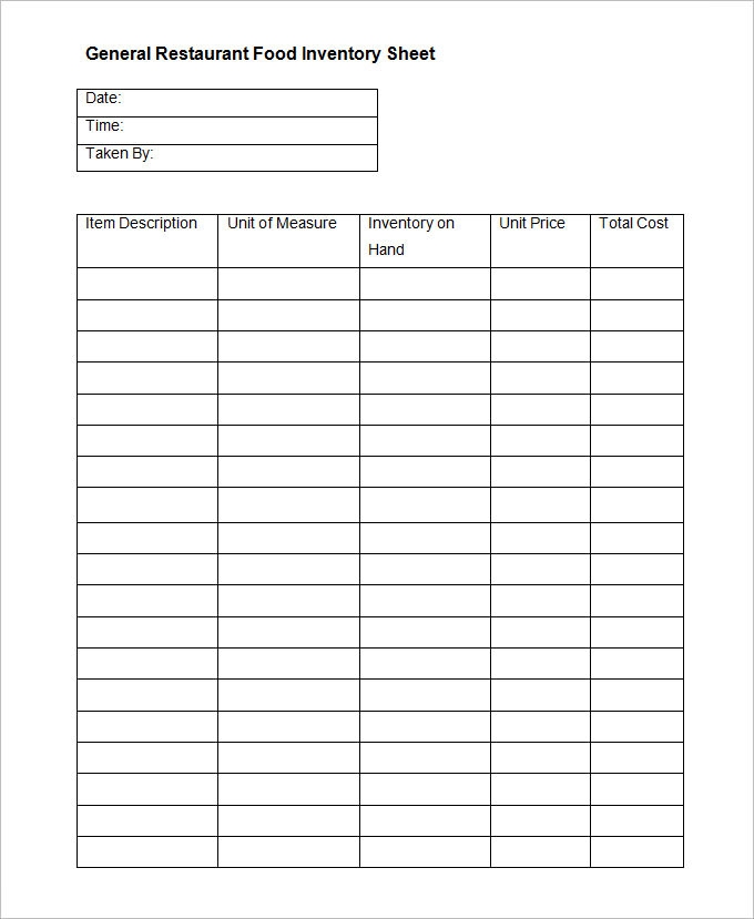 Blank Food Inventory Sheet Printable Printable Free Templates