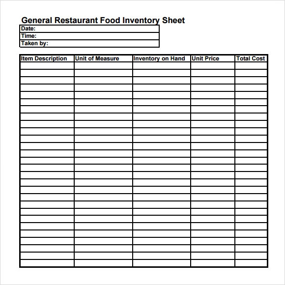 Blank Food Inventory Sheet Printable