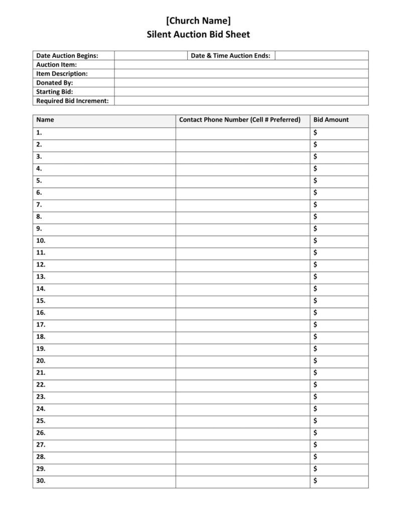 Blank Free Printable Bid Sheets Printable Free Templates