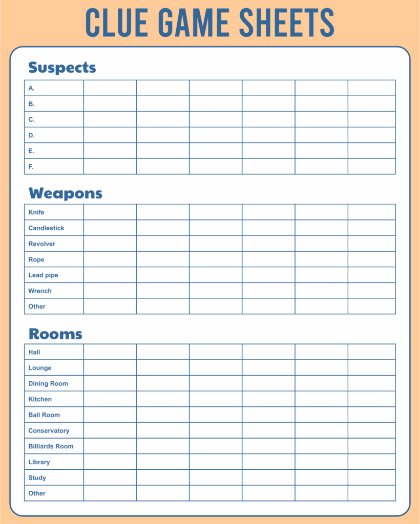 Board Game Clue Sheets 10 Free PDF Printables Printablee