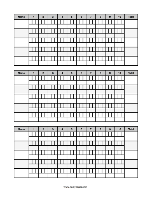 Bowling Score Sheet Daisy Paper