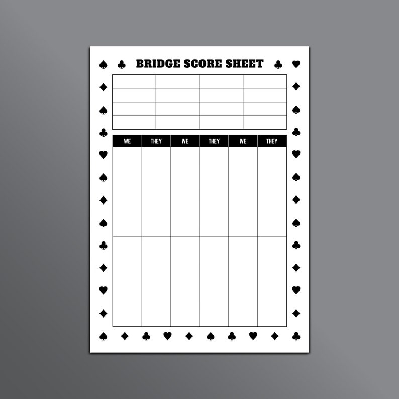 Bridge Game Score Sheet Contract Bridge Scoring Chicago Bridge 