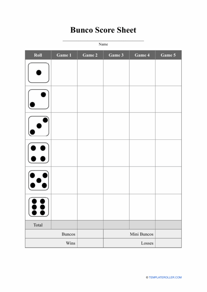 Bunco Score Sheet Template Download Printable PDF Templateroller