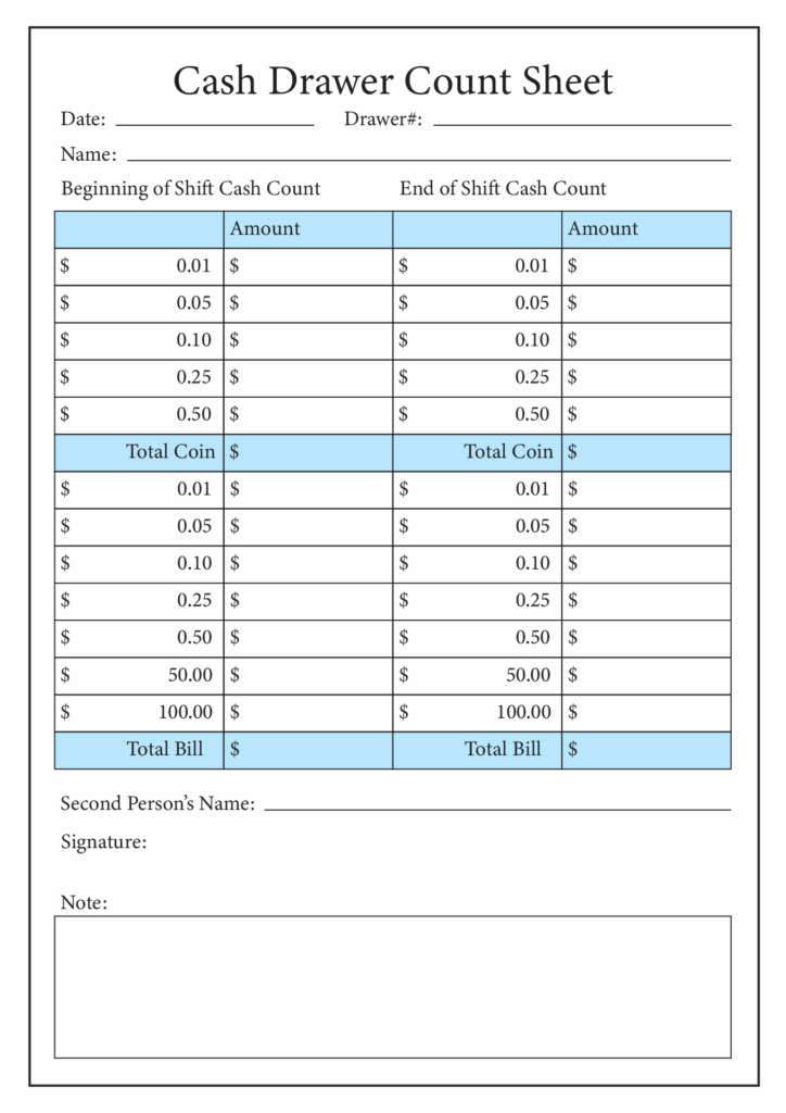 Cash Register Free Printable Cash Drawer Count Sheet Free Templates 