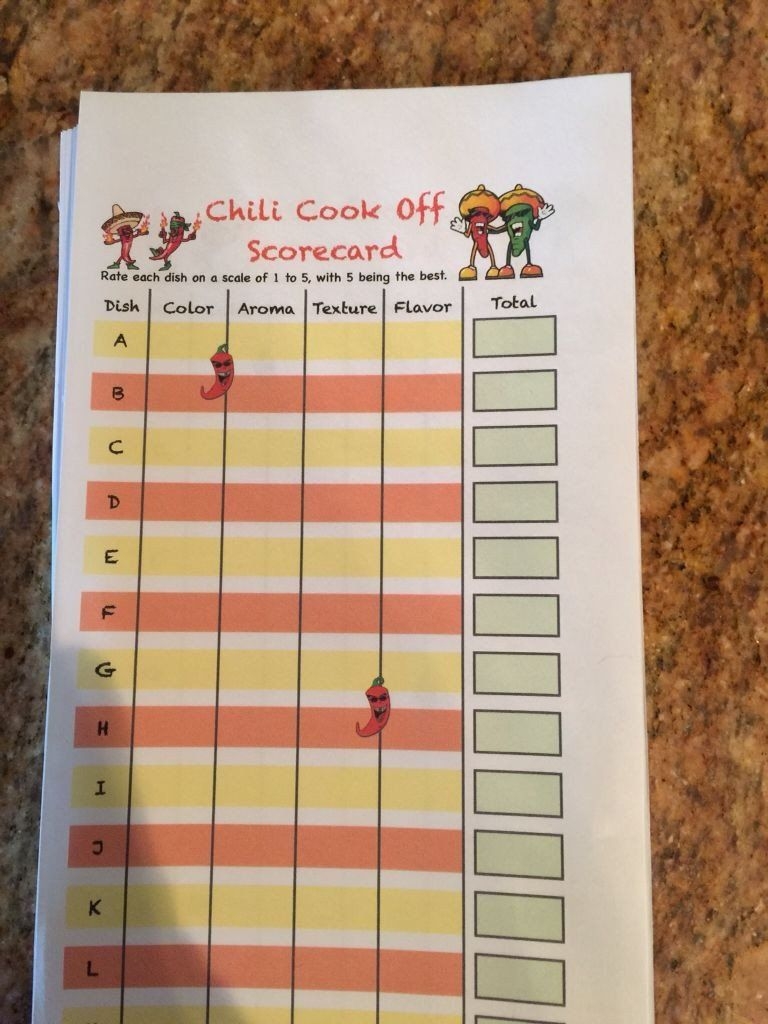 Chili Cook Off Judging Sheet Printable Printable And Enjoyable Learning
