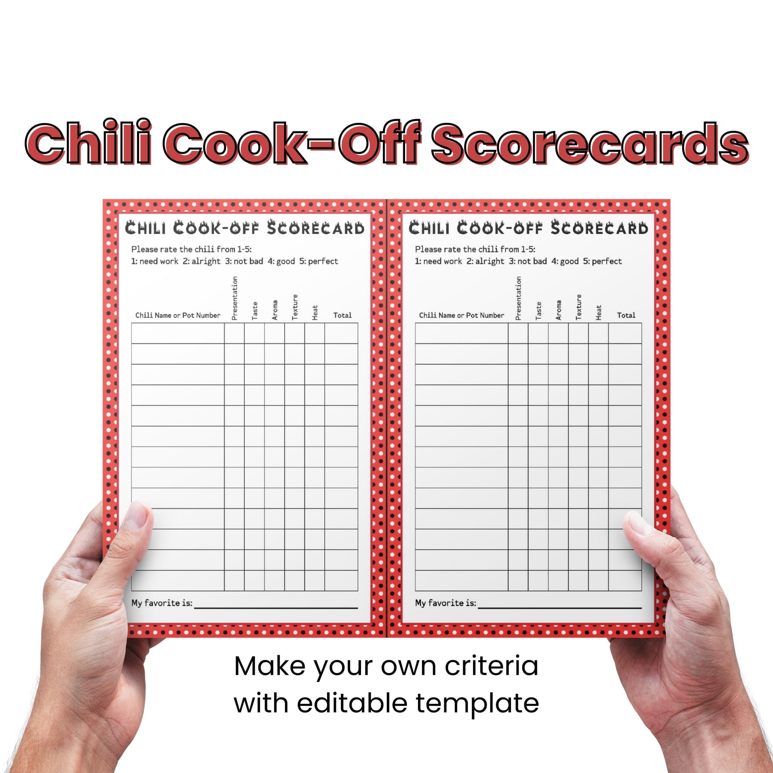 Chili Cook Off Score Card Chili Cook Off Score Sheet Chili Cookoff