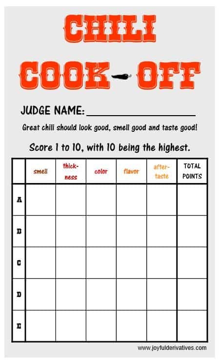 Chili Cook Off Score Sheet My XXX Hot Girl