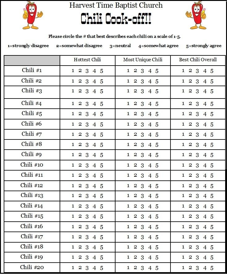 Chili Cook Off Score Sheet Printable Printable New Year Banners