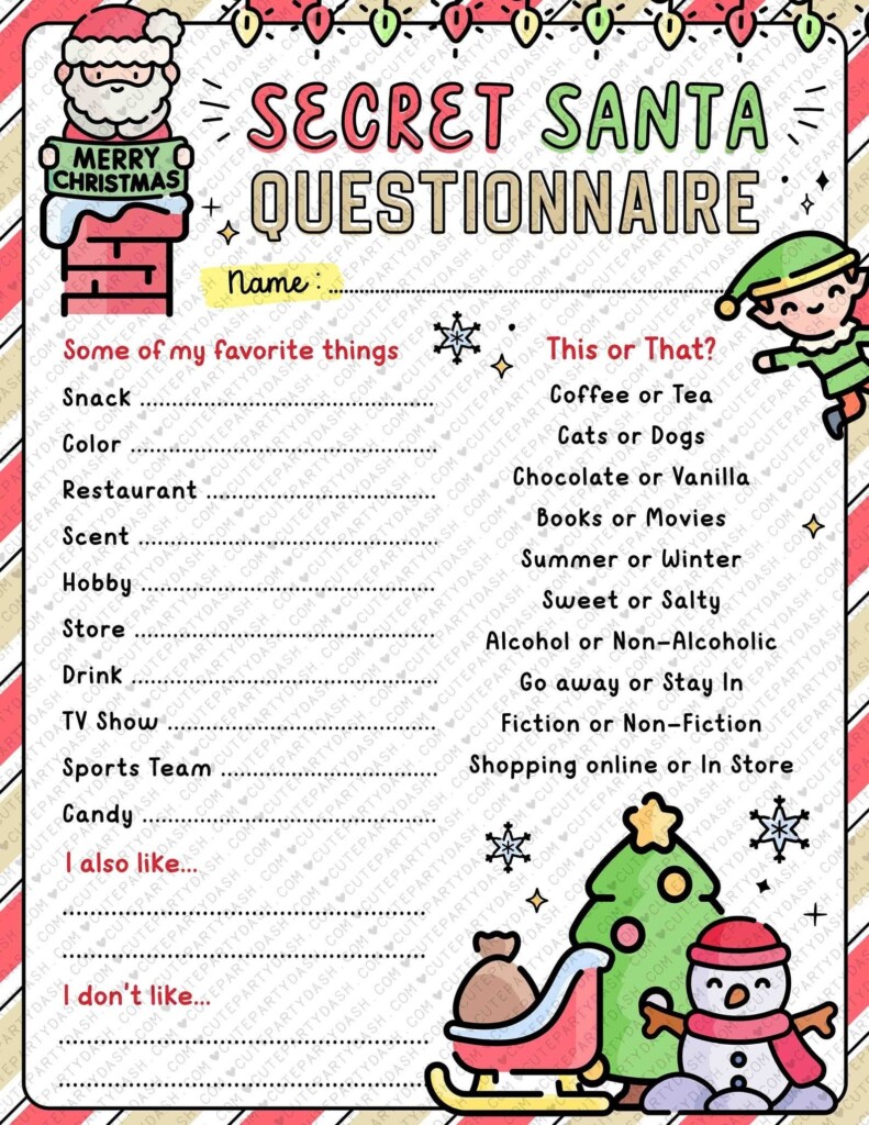 Christmas Secret Santa Questionnaire Printable Secret Santa Form Work 