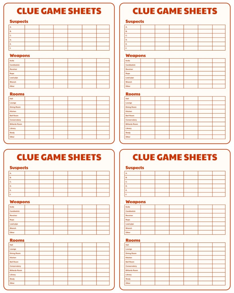 Clue Score Sheet Printable