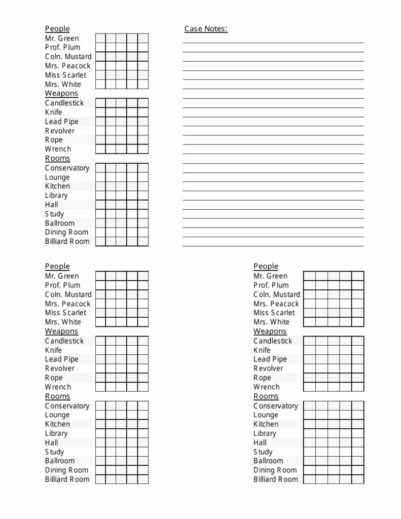 Clue Score Sheet Printable