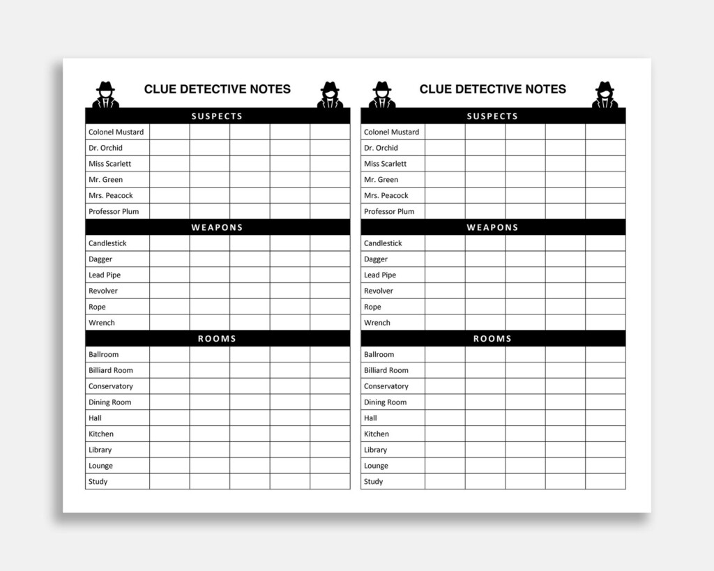 Clue Score Sheet Printable Clue Score Pad Clue Board Game Etsy