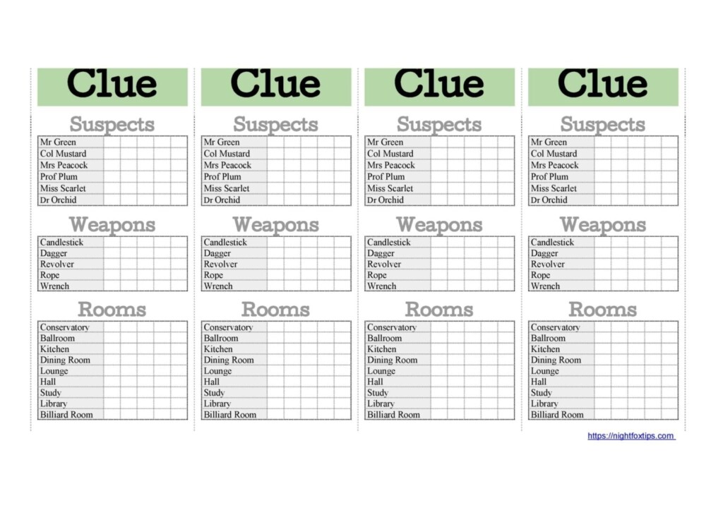Clue Score Sheets To Print For Free In PDF