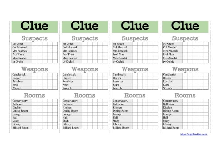 Clue Score Sheets To Print For Free In PDF