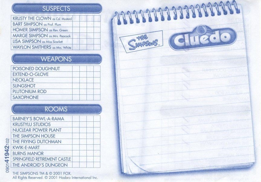 Clue Sheet Printable