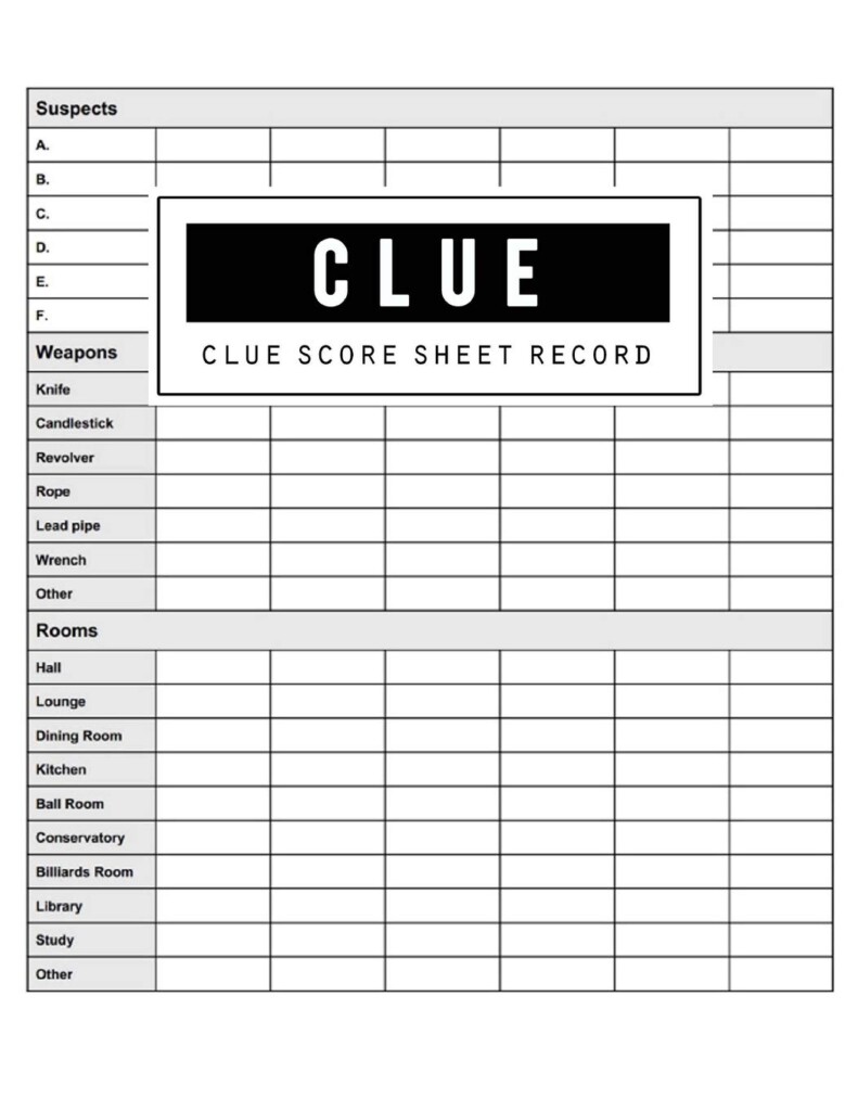 Clue Sheet Printable