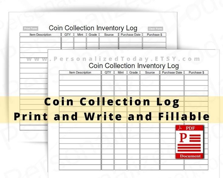 Coin Collection Inventory Log Print And Write And Fillable PDF 