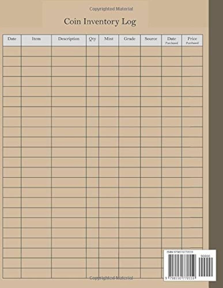 Coin Inventory Log Book Book To Reference Collector Coins 120 
