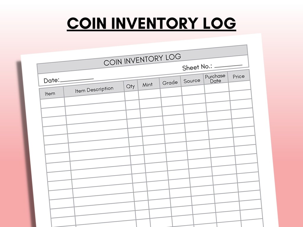 Coin Inventory Log Coin Collection Collectible Coin Inventory 