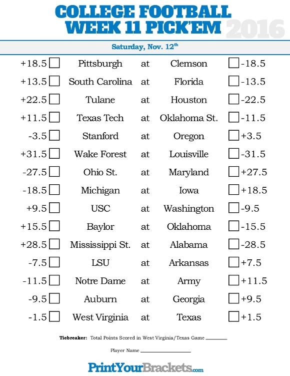 College Football Pick Em Printable Sheets That Are Comprehensive 