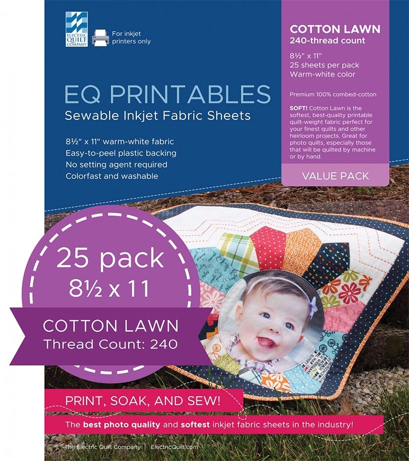 Cotton Lawn 240 Thread Count Inkjet Printer 25 Fabric Sheets 8 1 2 