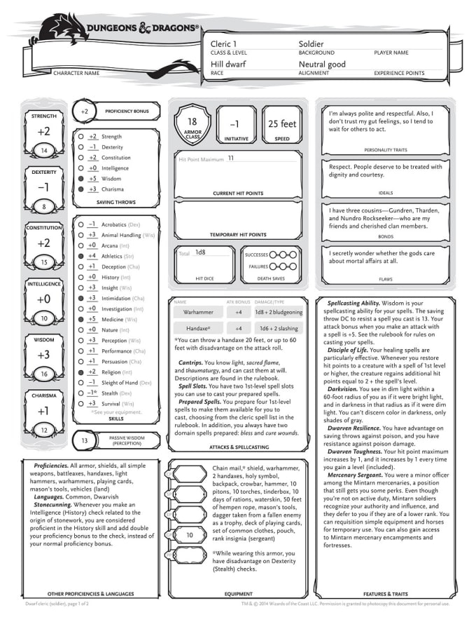 Create A Dungeons And Dragons Character Sheet For You By Noodlenymph 